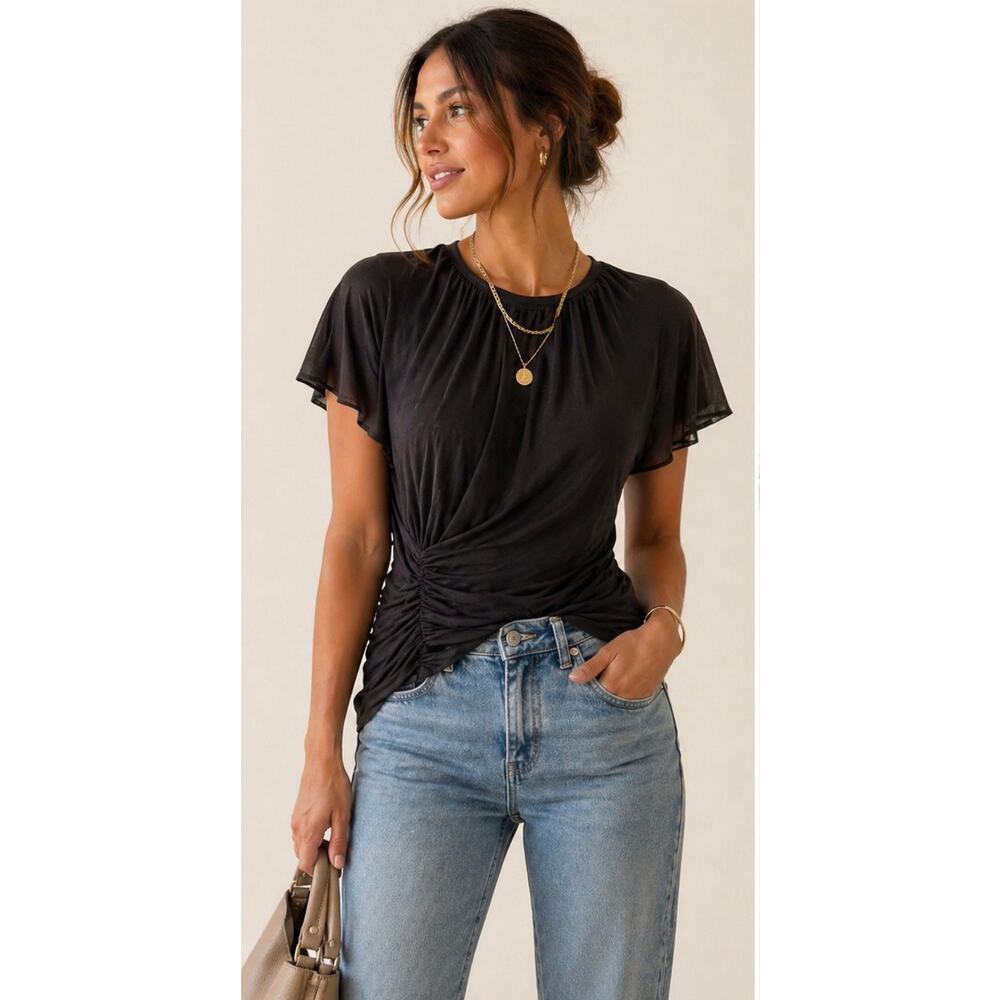 Veronica Beard Ruched Flutter Sleeve Top NWT M Lightweight Blouse